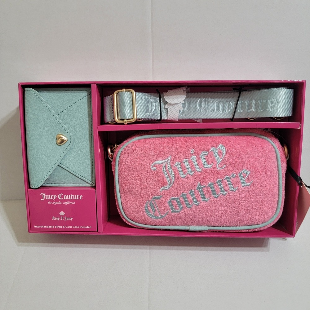 NEW Juicy Couture Slim Camera Bag & Envelope CC & Strap SE Pink Lemonade 3 Set